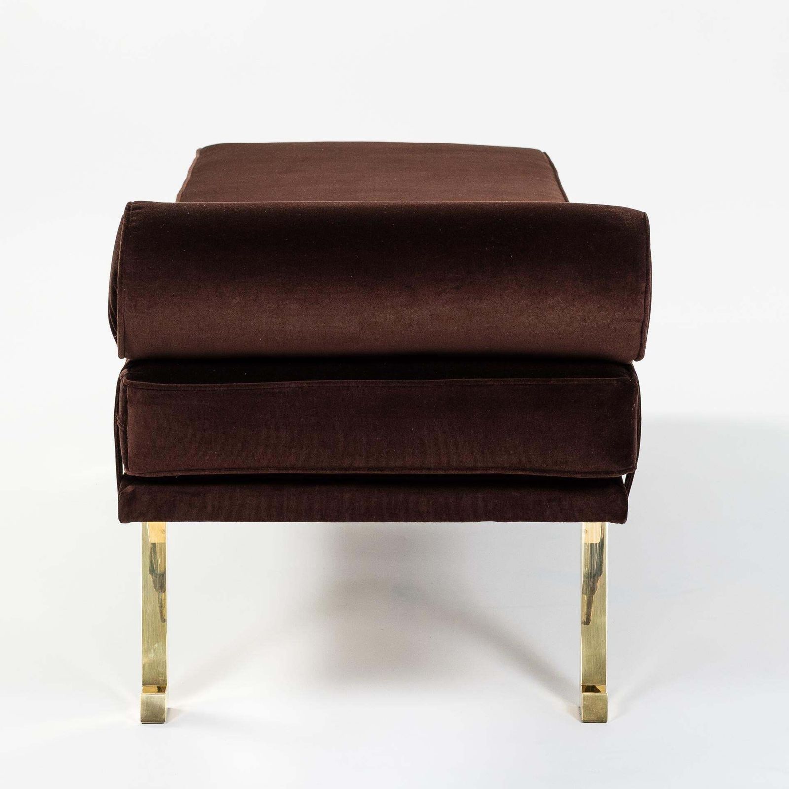 photo furniture Italian Mid Century Daybed / Bench Brass Legs, Chocolate Brown Velvet 1970s