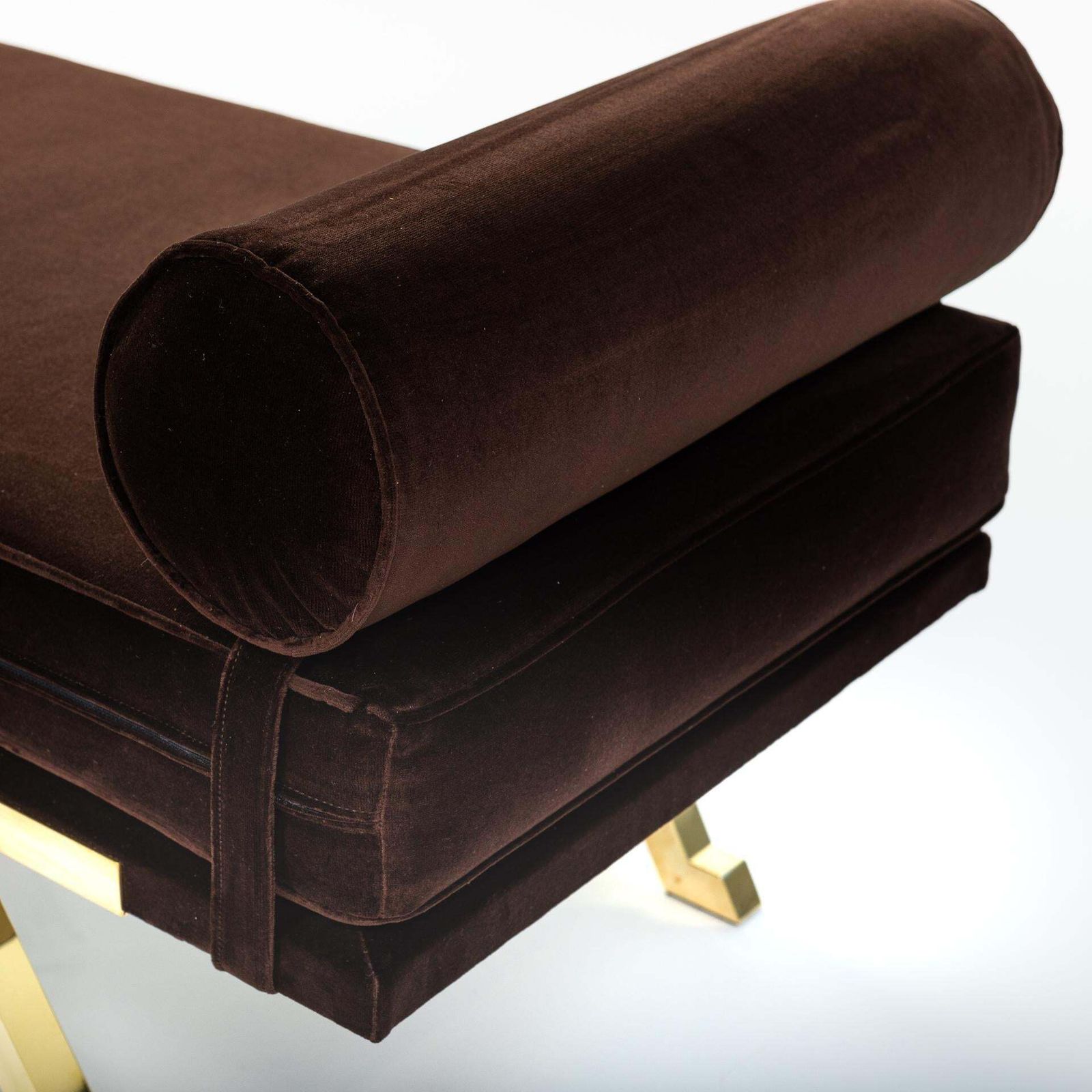 photo buy Italian Mid Century Daybed / Bench Brass Legs, Chocolate Brown Velvet 1970s