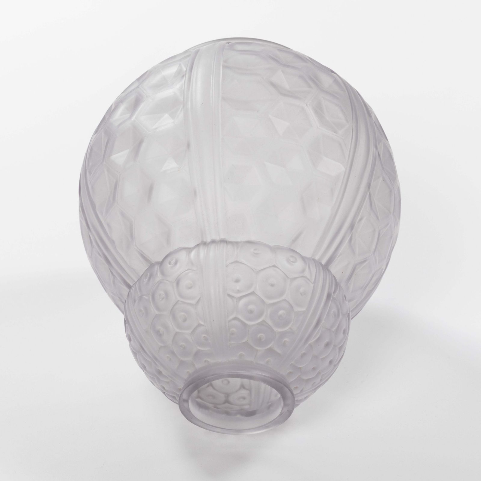 Pair Of French Art Déco Art Glass Vases In Geometric Design By Oreor, 1930s photo vintage