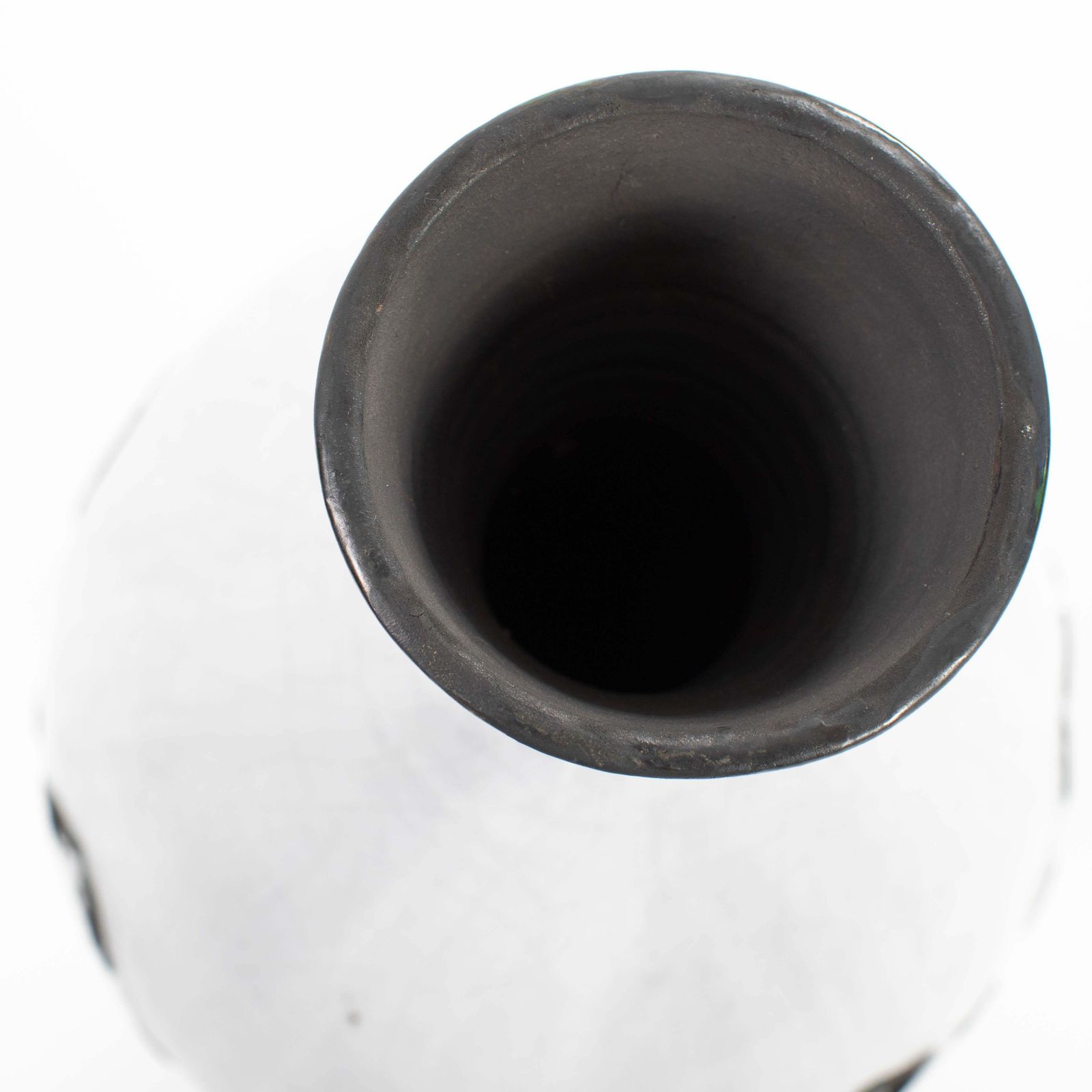 Italian Mid Century Black And White Vase In Raku Design, Signed Marioni 1970s photo vintage