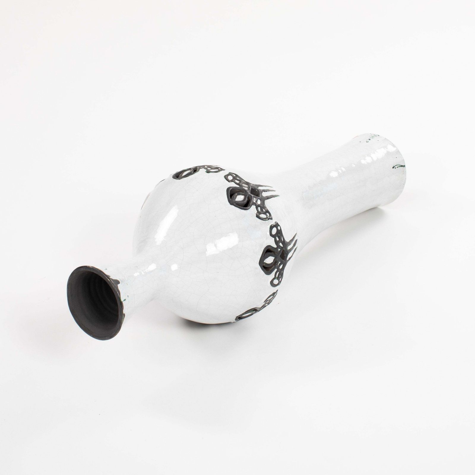 photo furniture Italian Mid Century Black And White Vase In Raku Design, Signed Marioni 1970s