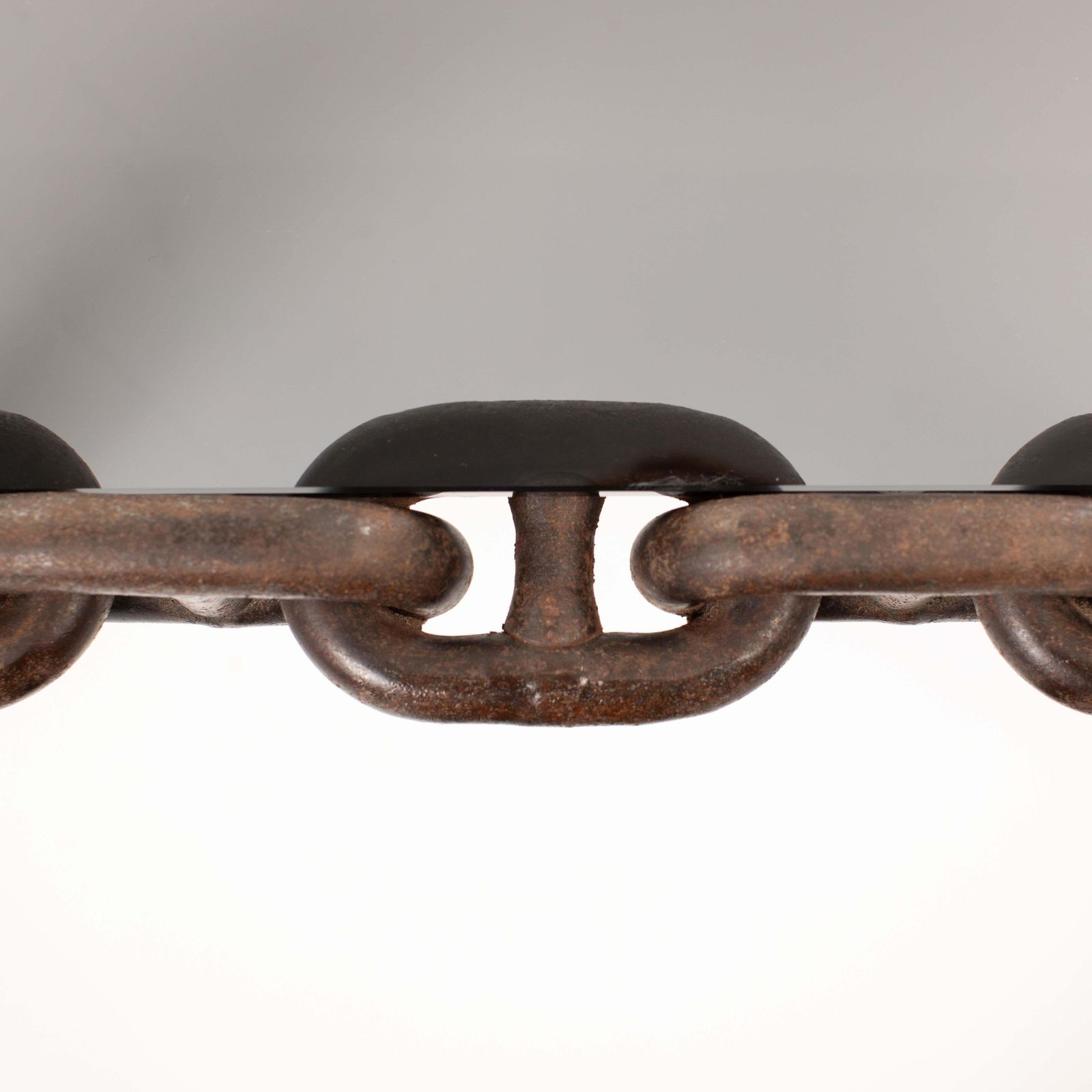 photo buy French Brutalist Iron "Chain" Coffee Table Smoked Glass Top, France 1960s