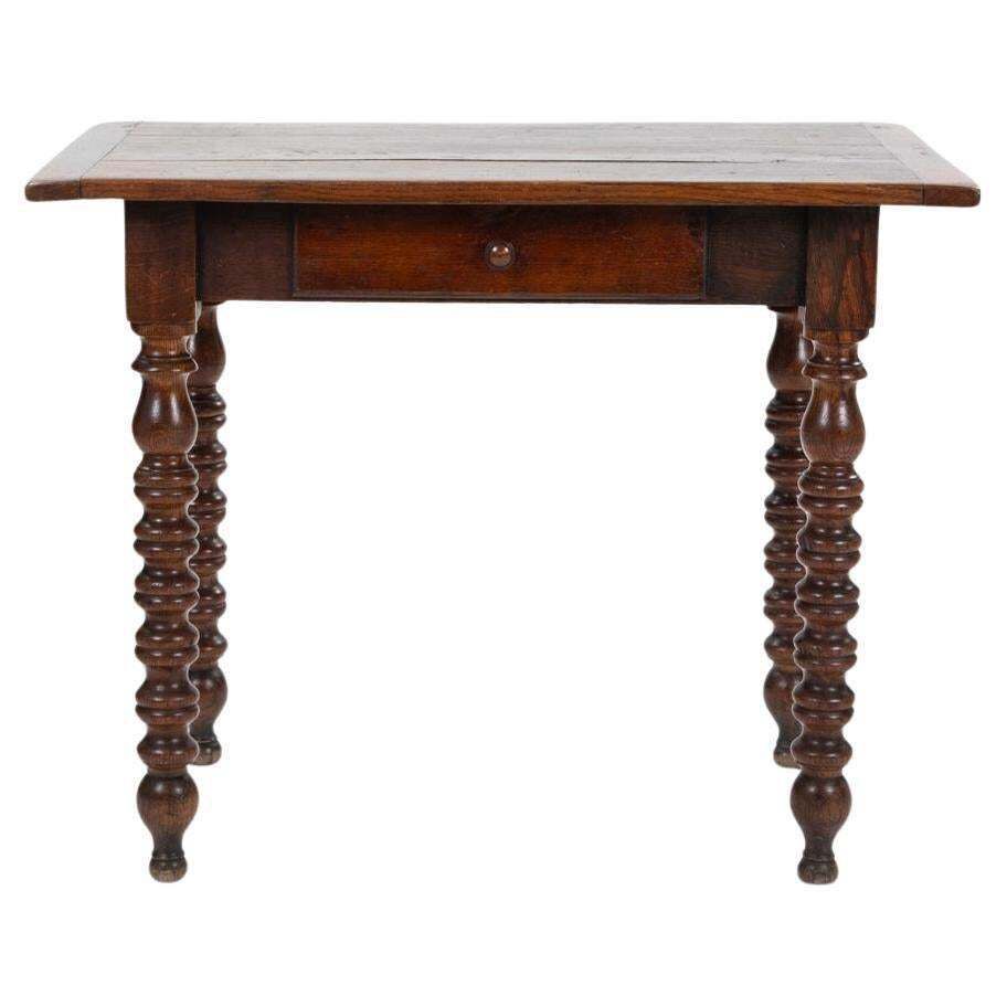 Decorative French Table, Desk Oak Wood With Turned Legs, French 19th Century