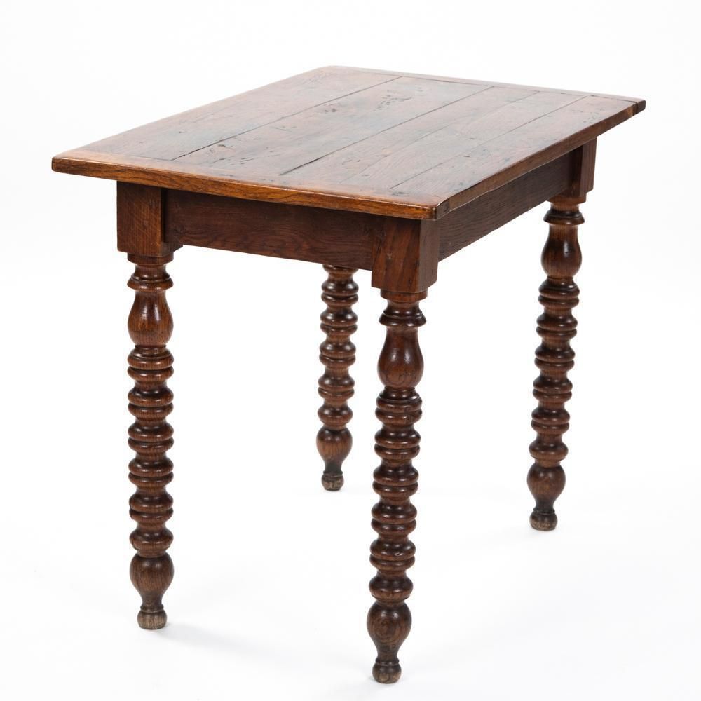 Decorative French Table, Desk Oak Wood With Turned Legs, French 19th Century photo vinterior