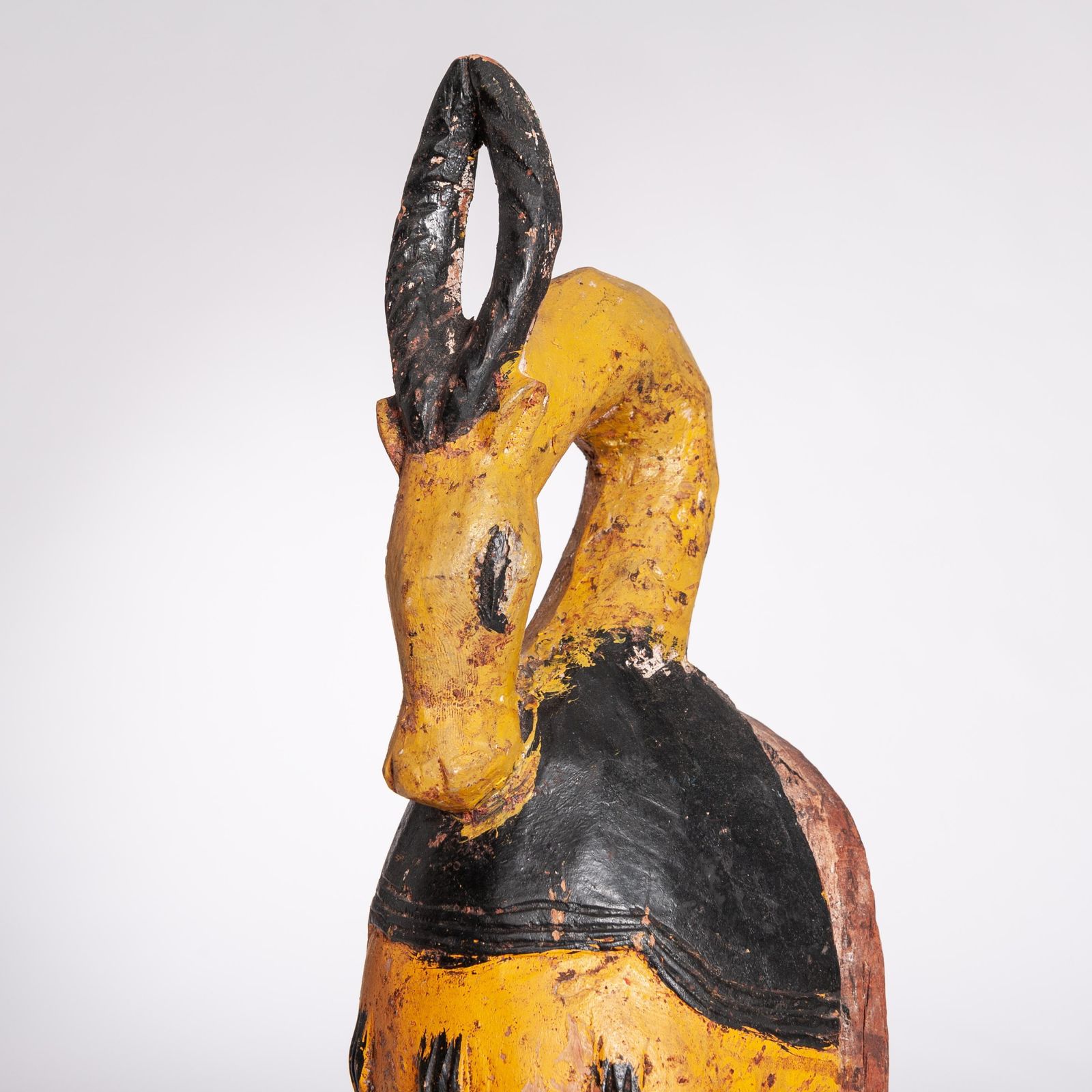 Mid Century Baoule Tribal Mask In Yellow Black With Antelope Head Decoration photo 2321.0