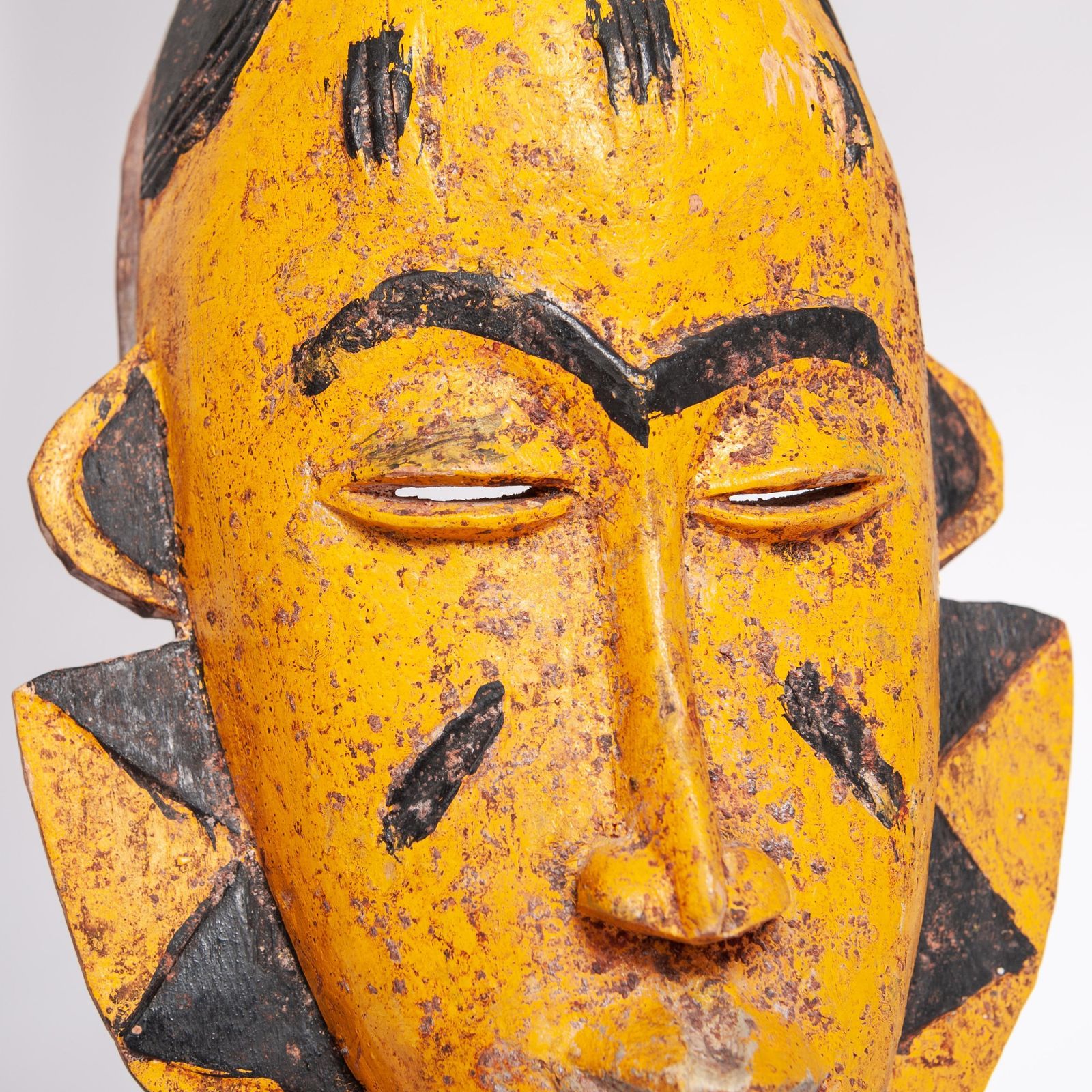 photo furniture Mid Century Baoule Tribal Mask In Yellow Black With Antelope Head Decoration