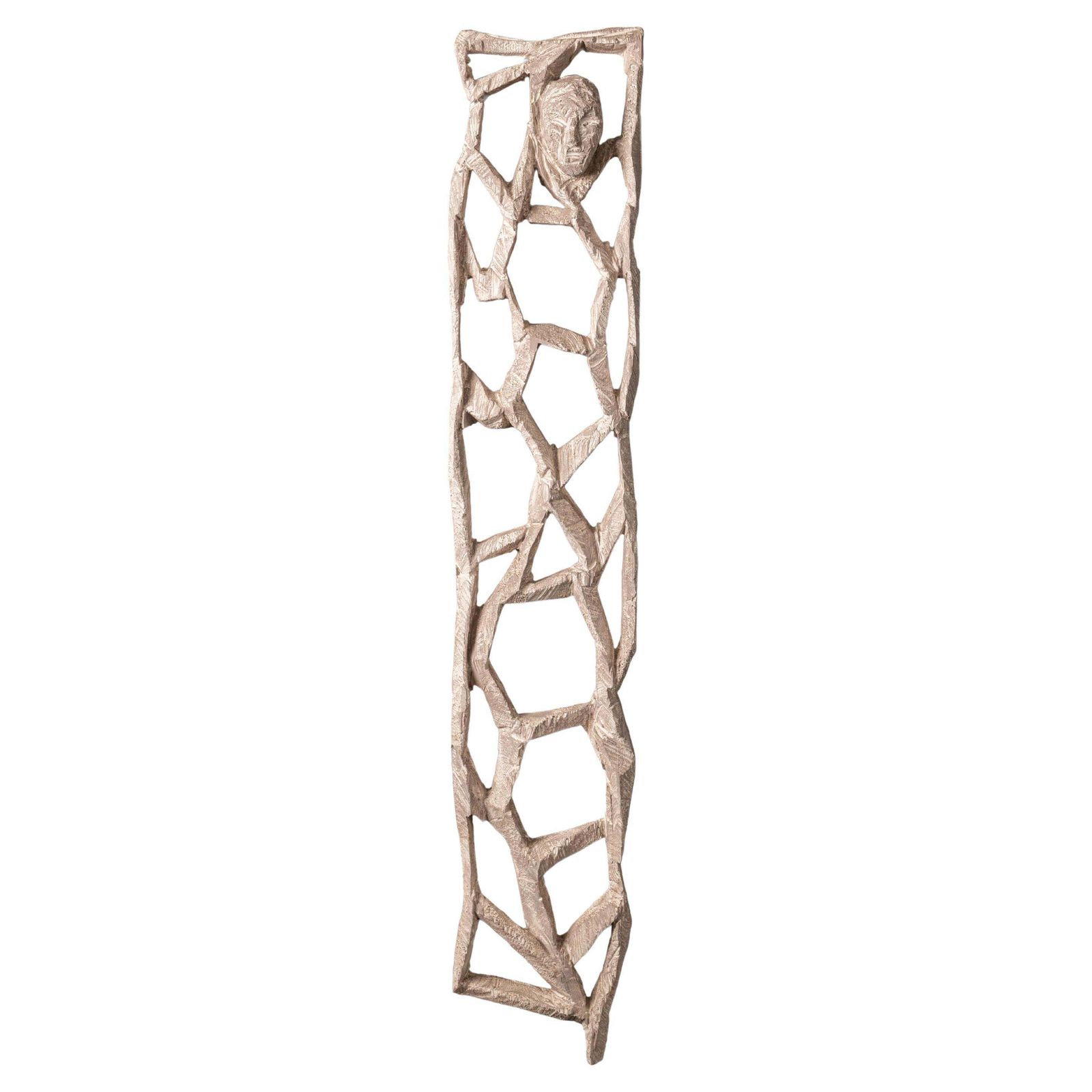 Tall Abstract Wooden Wall Mounted Sandy White Sculpture By Christofer Kochs 2019