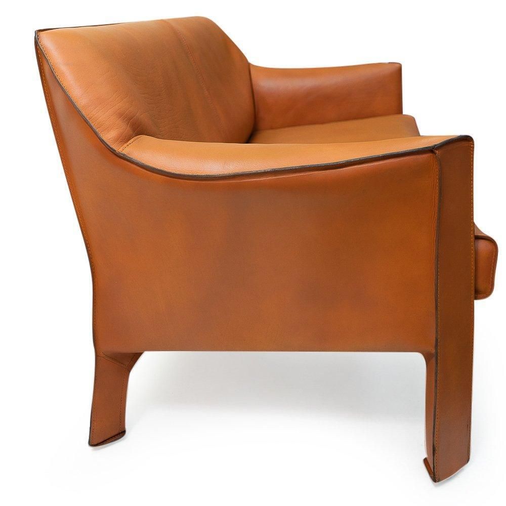Italian Mid Century Leather Sofa In China Red By Mario Bellini For Cassina 1970s photo vinterior