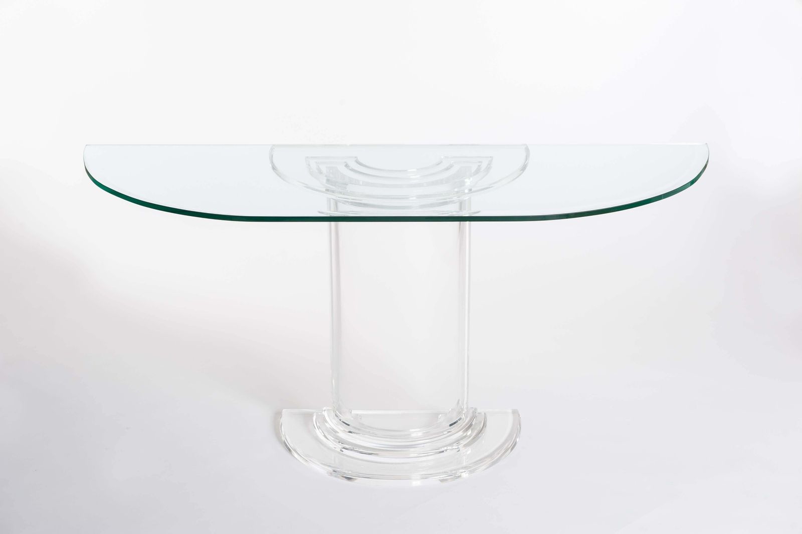 Mid Century Italian Plexiglass Console Table With Crystal Glass Table Top 1970s photo furniture