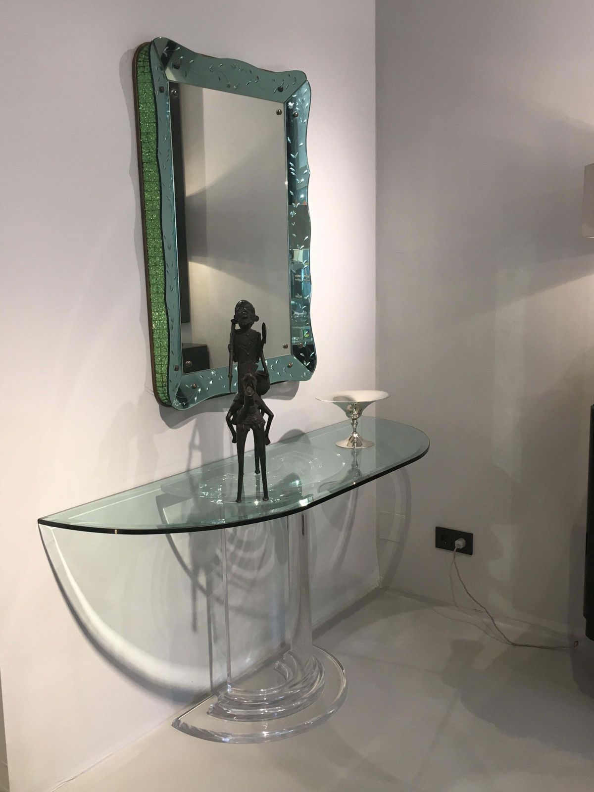 Mid Century Italian Plexiglass Console Table With Crystal Glass Table Top 1970s photo Furniture