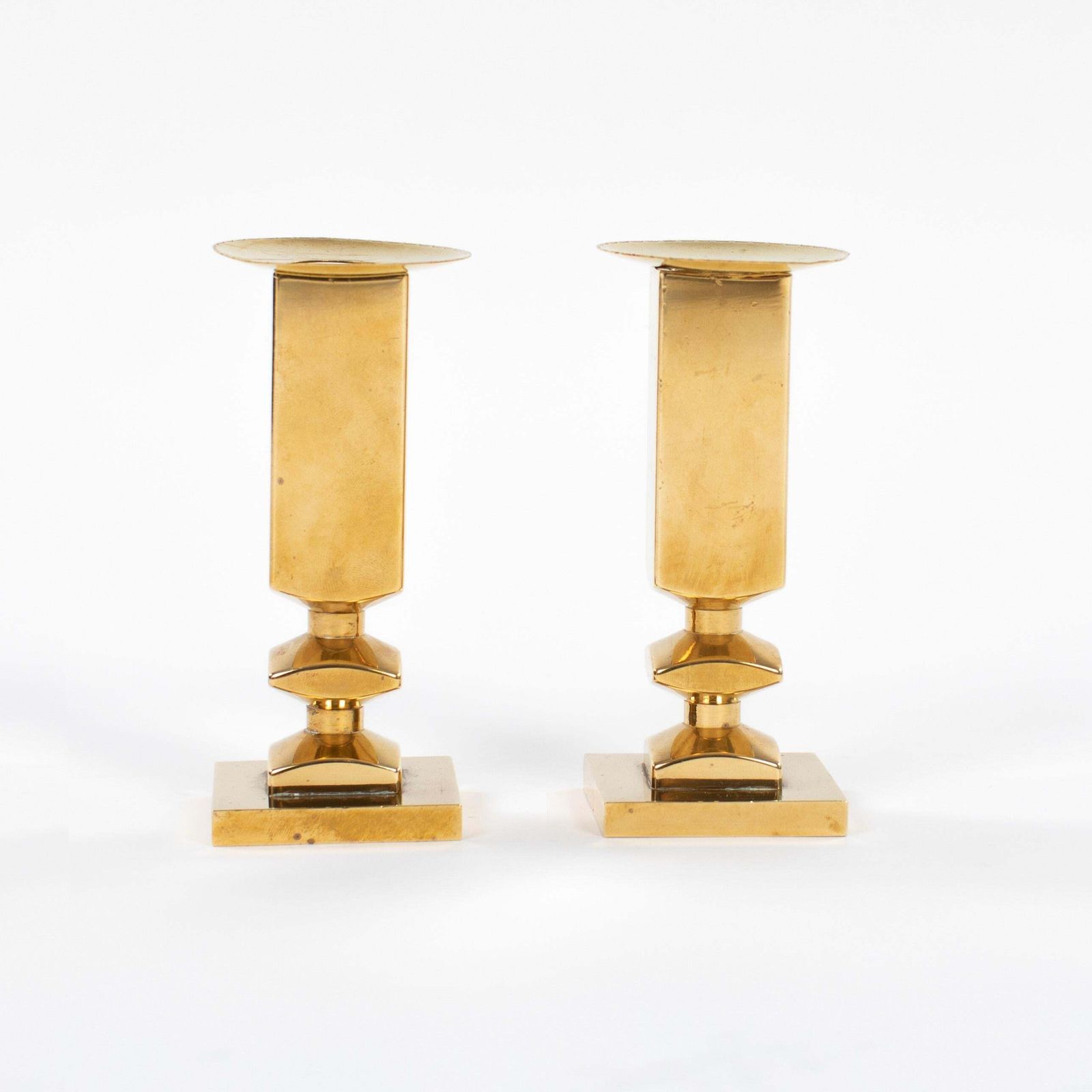Pair Of Modern, Heavy Brass Candlesticks By Lars Bergsten For Gusum 1985, Signed photo furniture