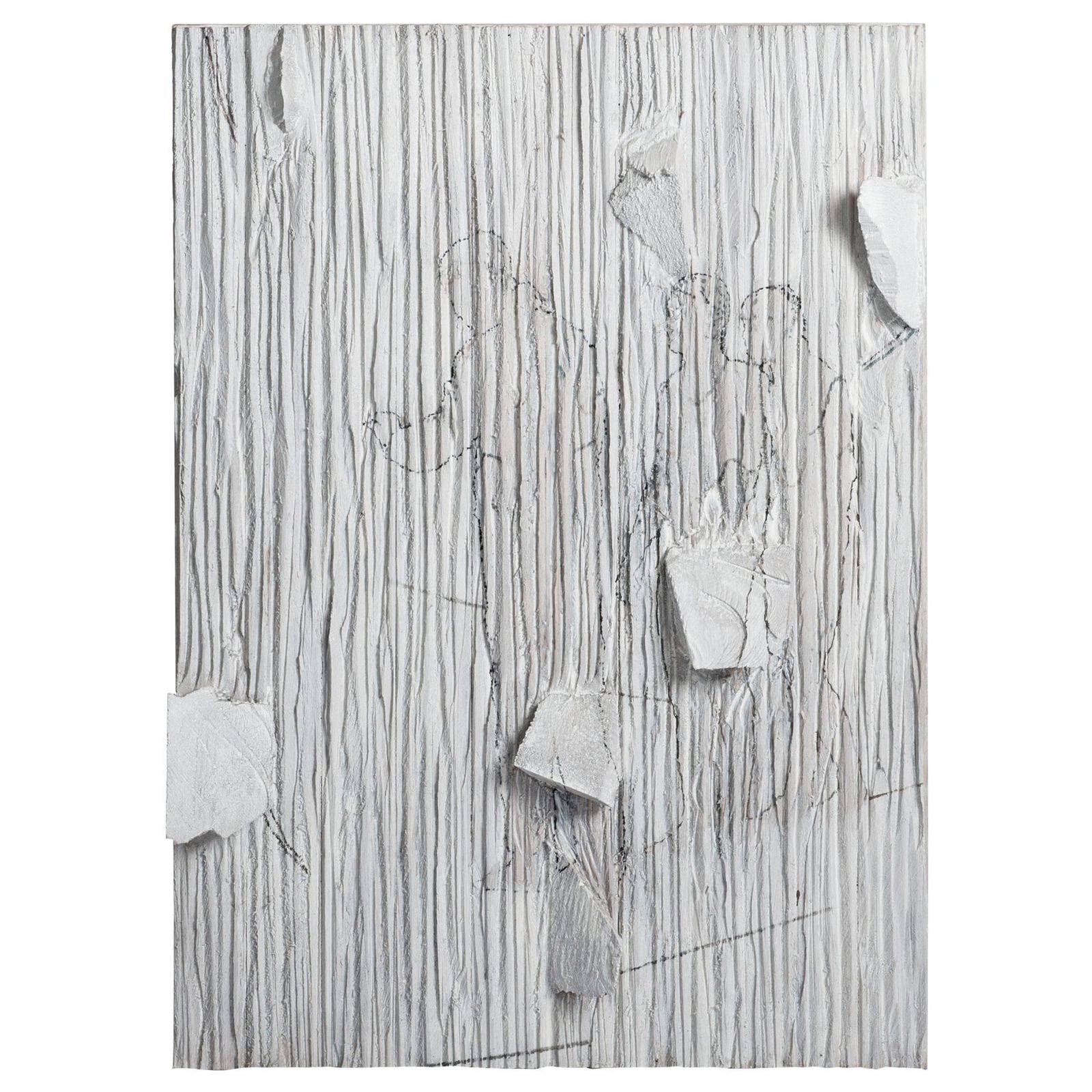 Contemporary Wooden Sculpture Painting In Light Grey By Christofer Kochs