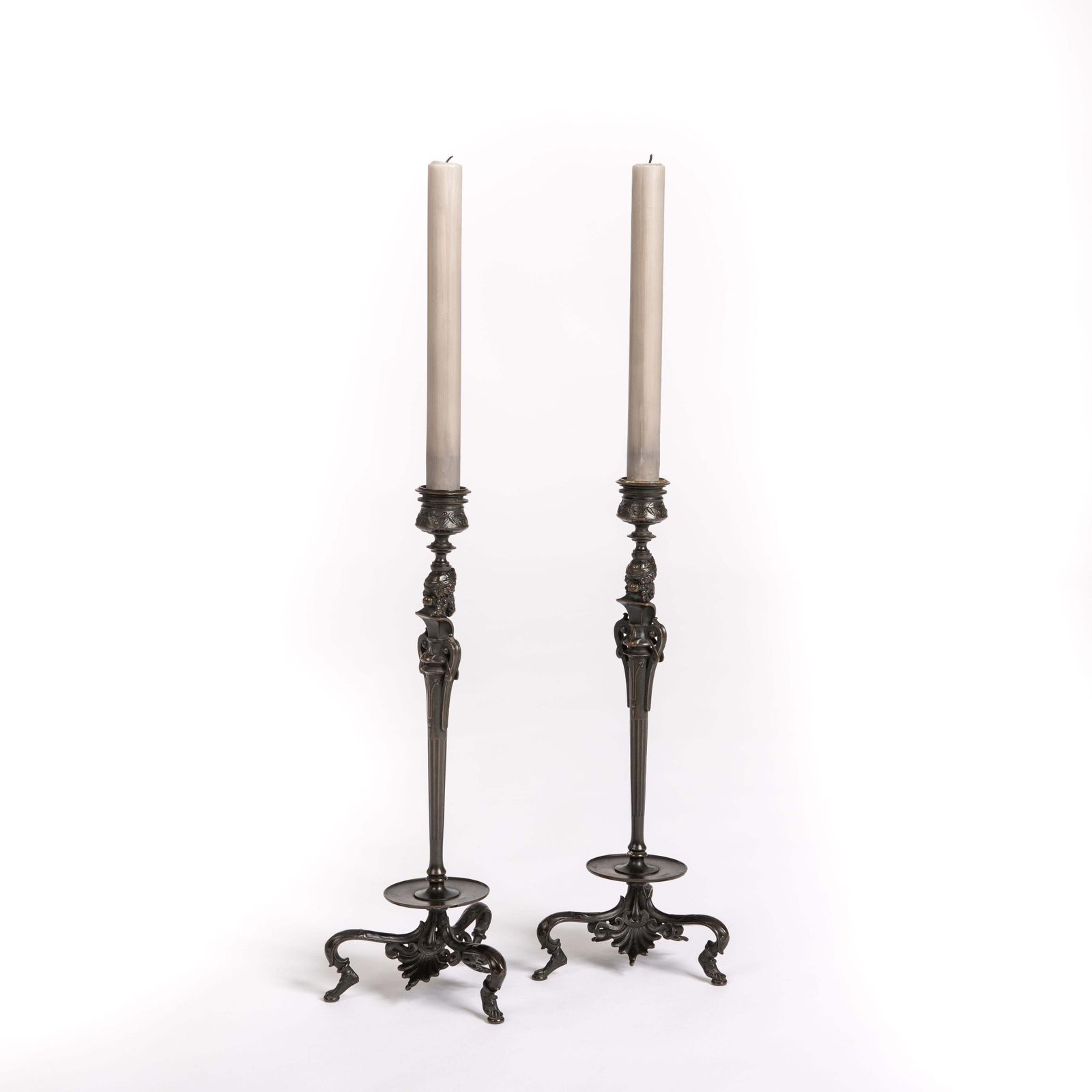 Pair Of French Napoleon III Bronze Candlesticks By Foundry F. Barbedienne 1860s photo for sale