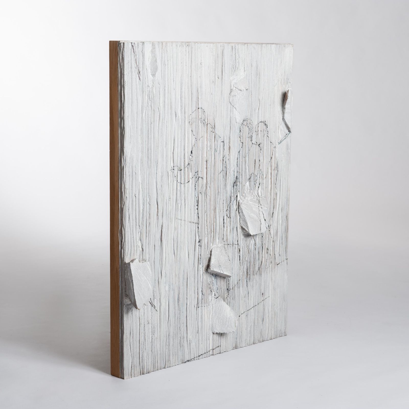 Contemporary Wooden Sculpture Painting In Light Grey By Christofer Kochs photo Art