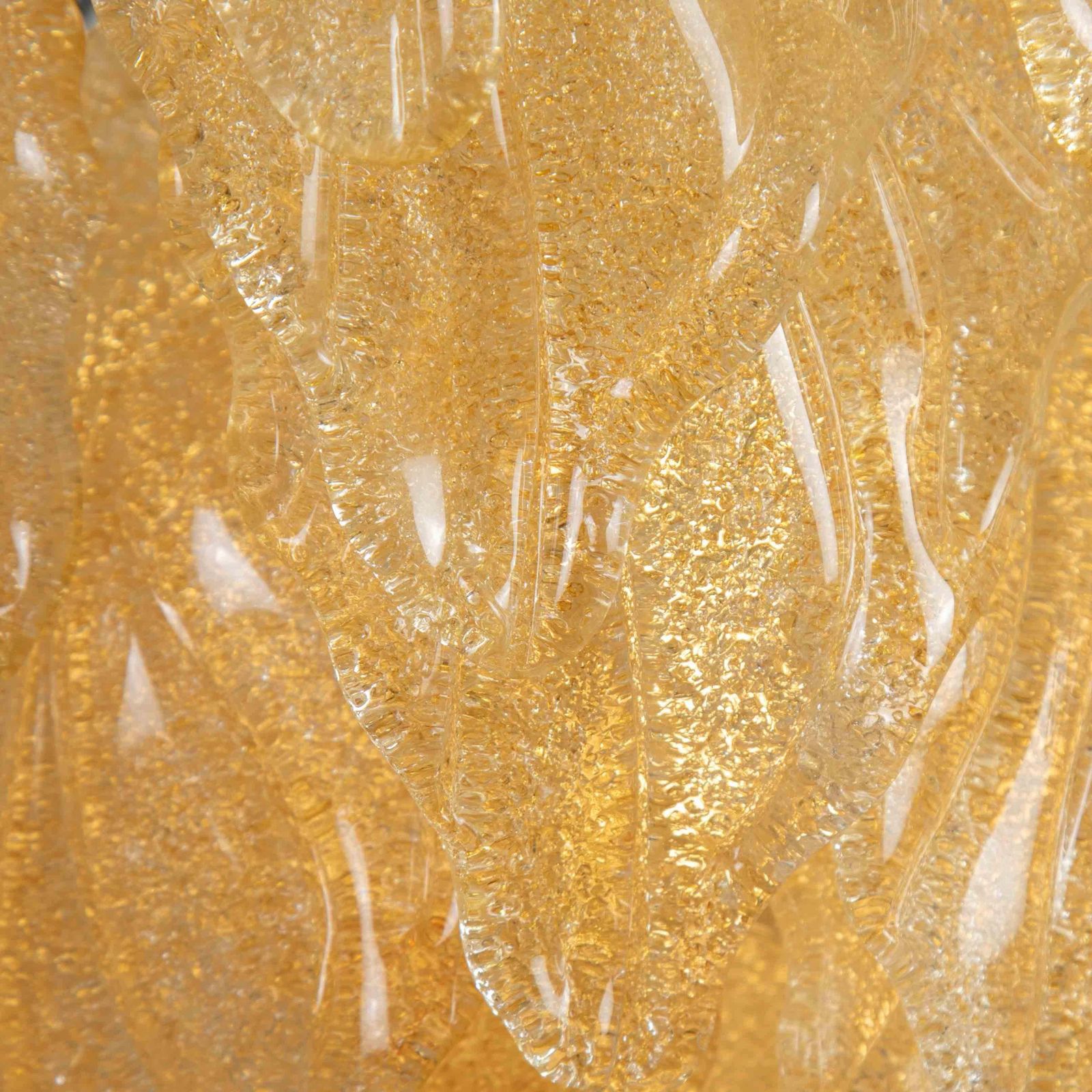 Ltalian Late Mid Century Murano Glass Chandelier With Honey Gold Leaves, 1990s photo Lighting