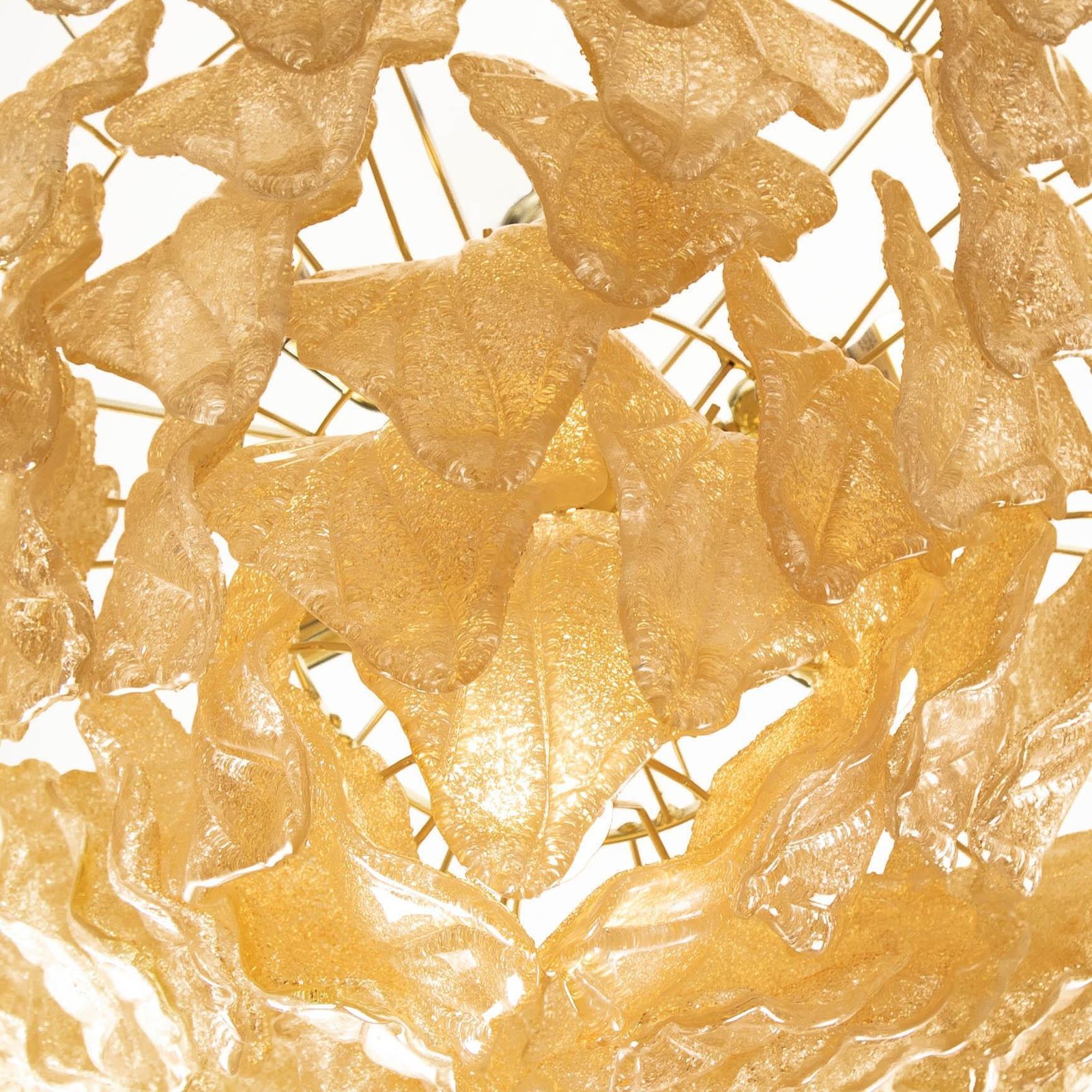 Ltalian Late Mid Century Murano Glass Chandelier With Honey Gold Leaves, 1990s photo buy