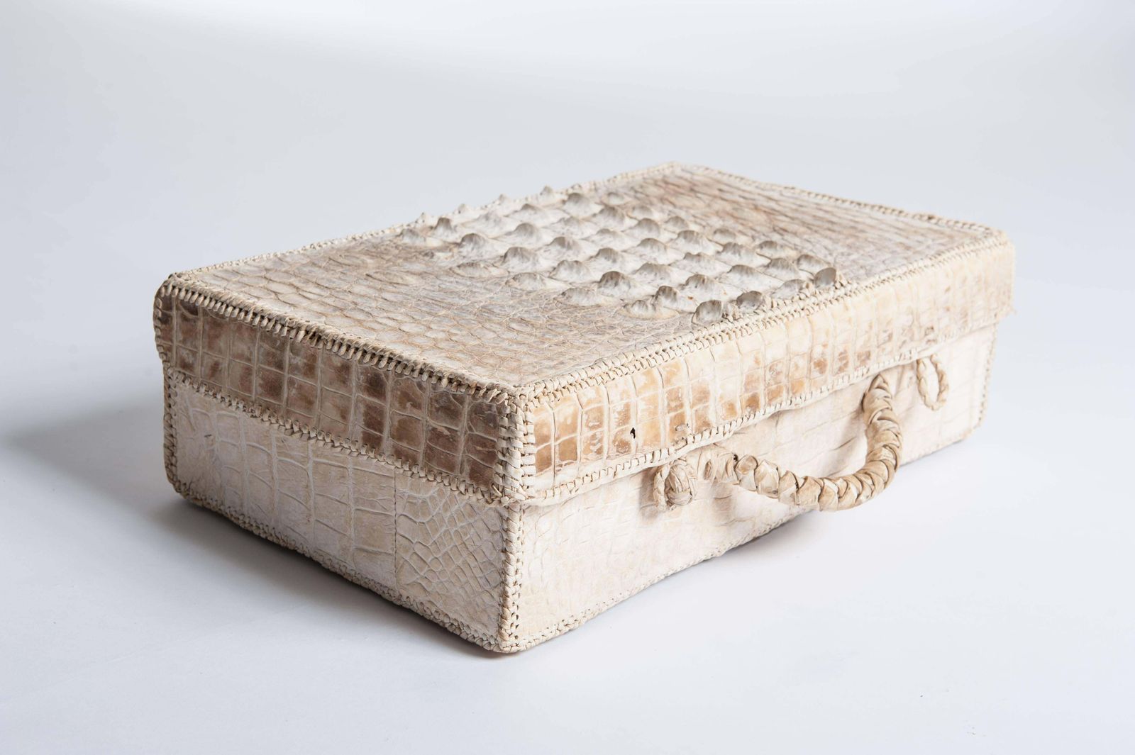 Unique French Art Déco Picnic Case Creme White Hornback Croco Leather 1930s photo for sale