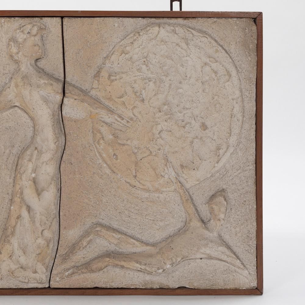 Italian Mid Century Sculptural Figurative Sandstone Wall Pannel Signed 1950s photo for sale