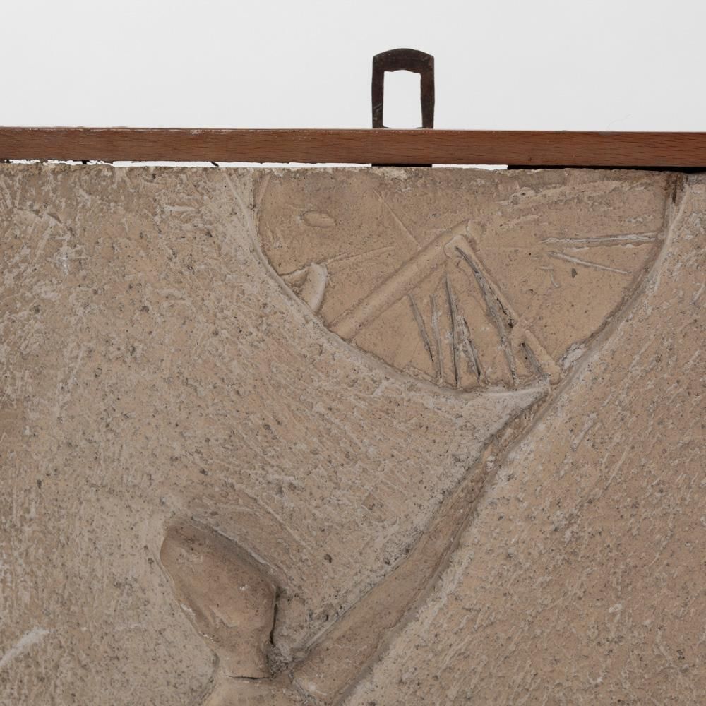 Italian Mid Century Sculptural Figurative Sandstone Wall Pannel Signed 1950s photo vintage