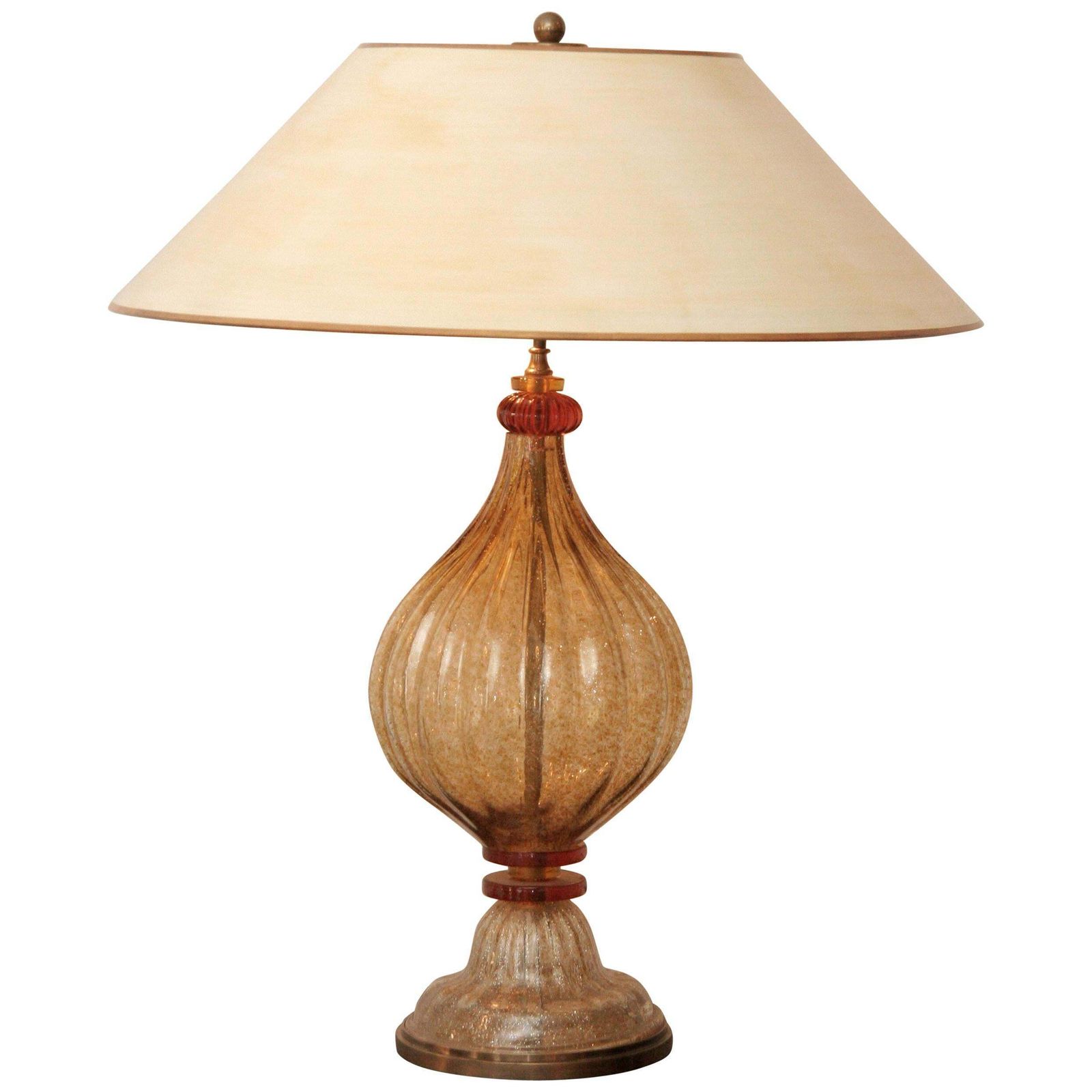 Midcentury Murano Glass Table Lamp Gold Orange Colored Hand Patinated Shade