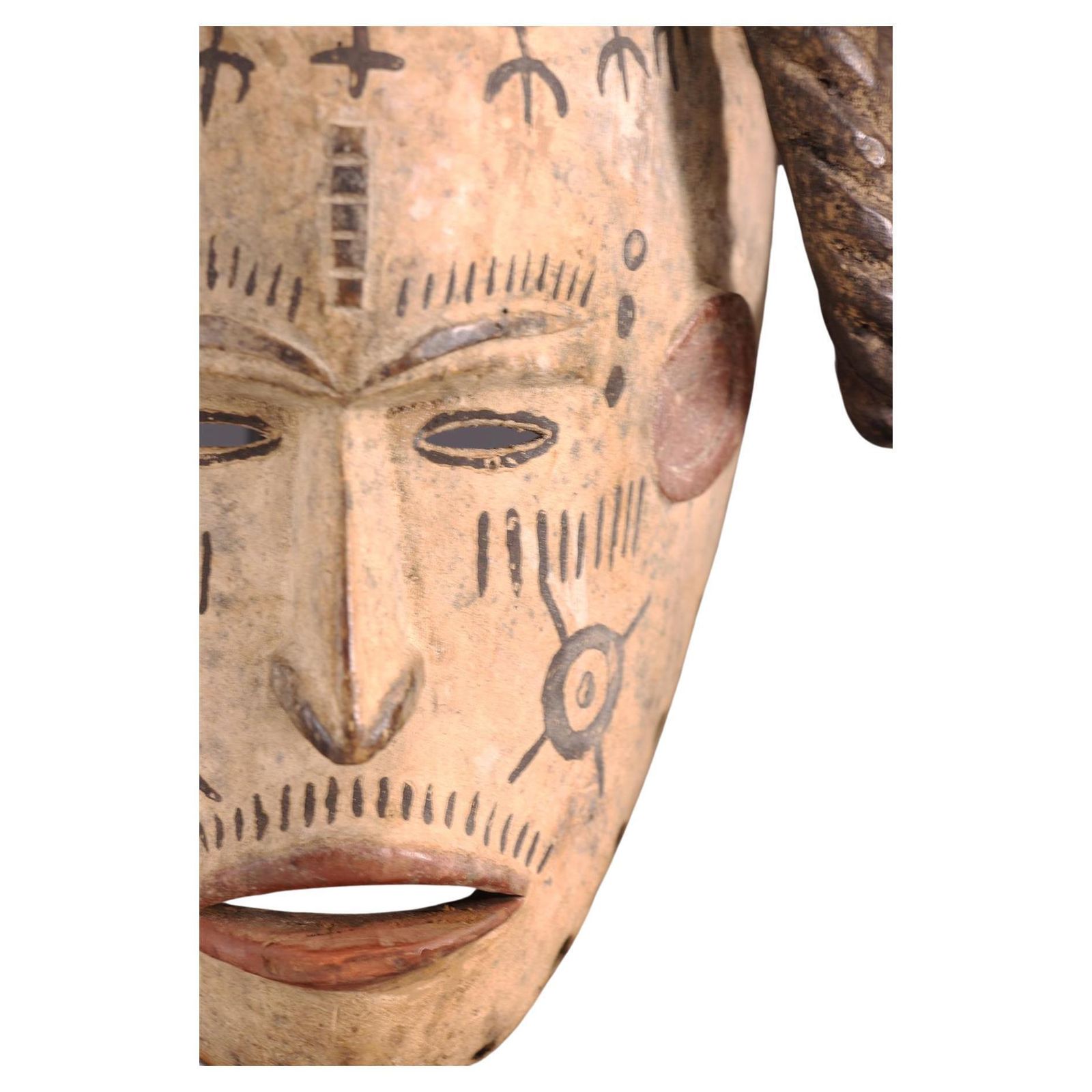 African Wooden Female Igbo Agbogo Tribal Mask Brown Red Beige Nigeria 1970s photo Art
