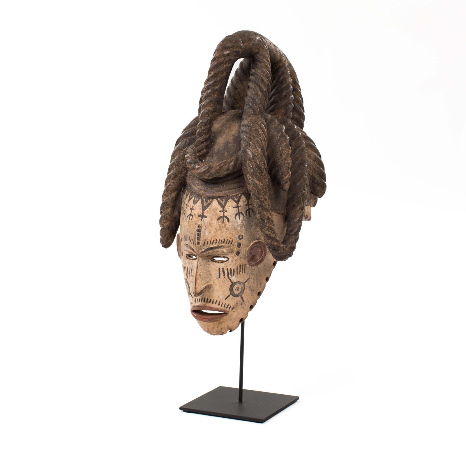 Art African Wooden Female Igbo Agbogo Tribal Mask Brown Red Beige Nigeria 1970s photo