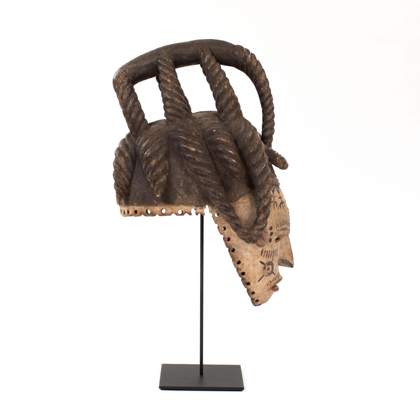 photo vinterior African Wooden Female Igbo Agbogo Tribal Mask Brown Red Beige Nigeria 1970s