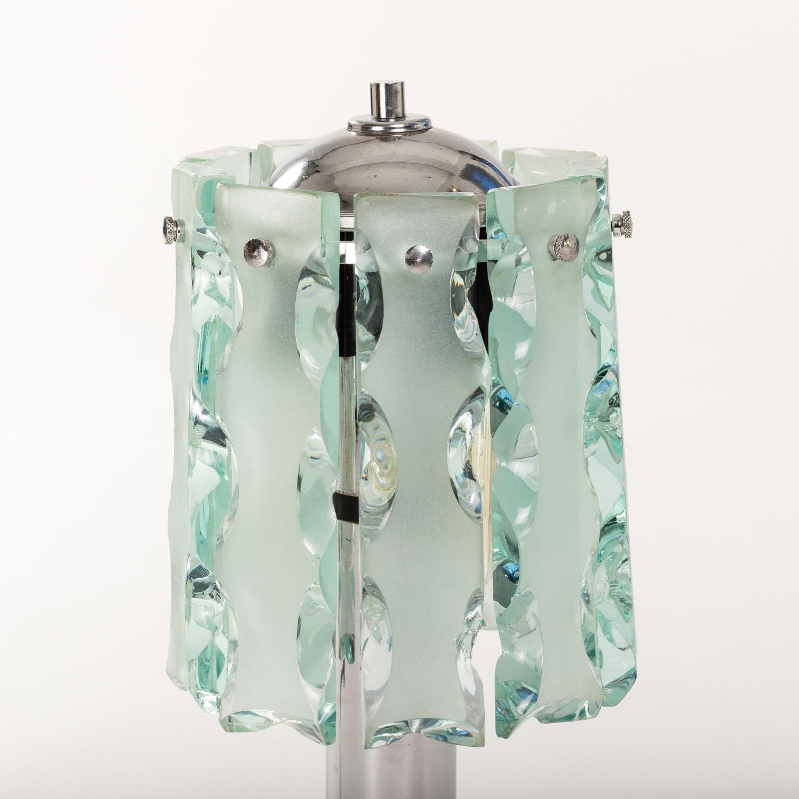 Italian Mid Century Fontana Arte Table Lamp Zero Quattro With Green Glass Blades photo Lighting