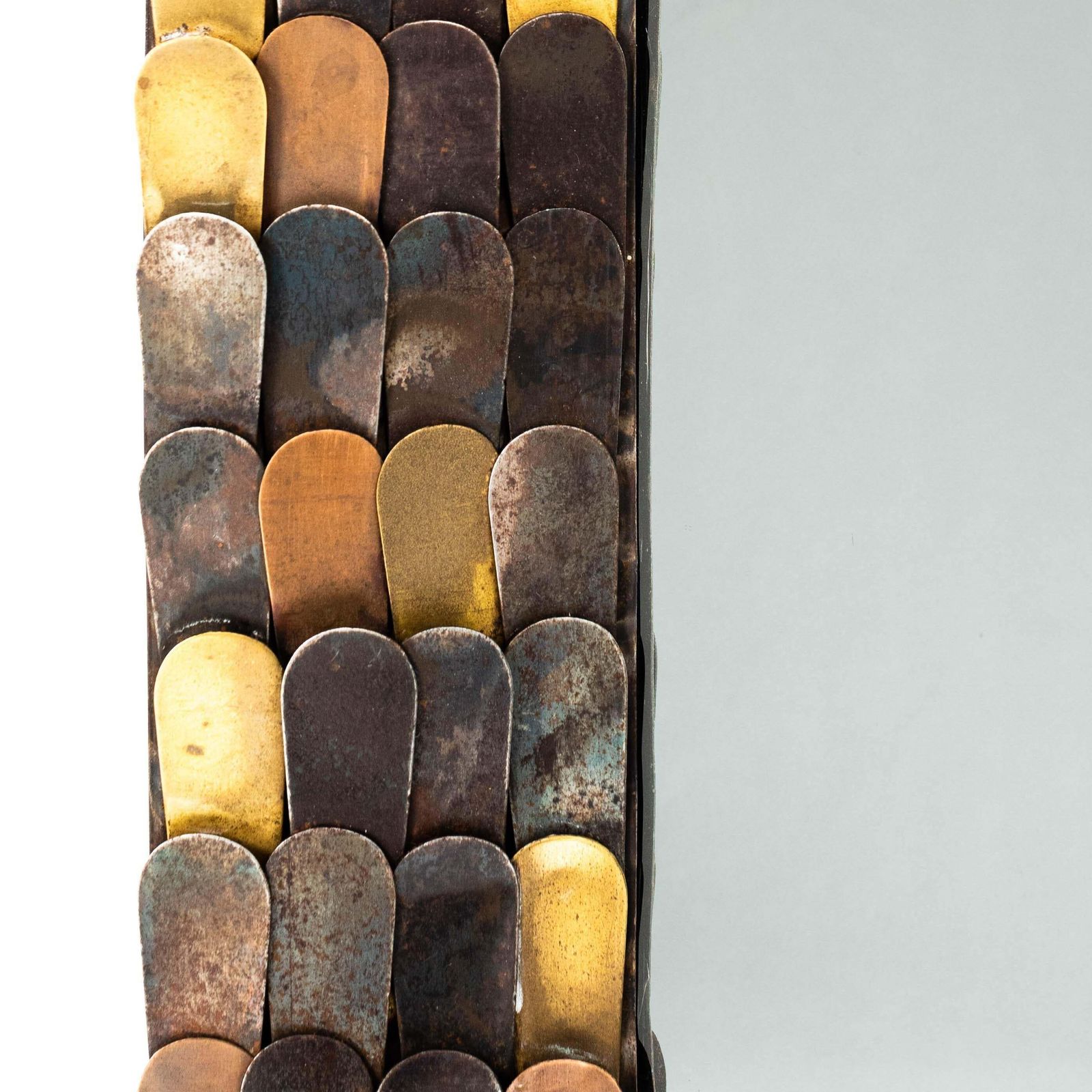 French Mid Century Mirror With Metal Scales Of Copper, Brass And Iron 1960s photo Home Decor
