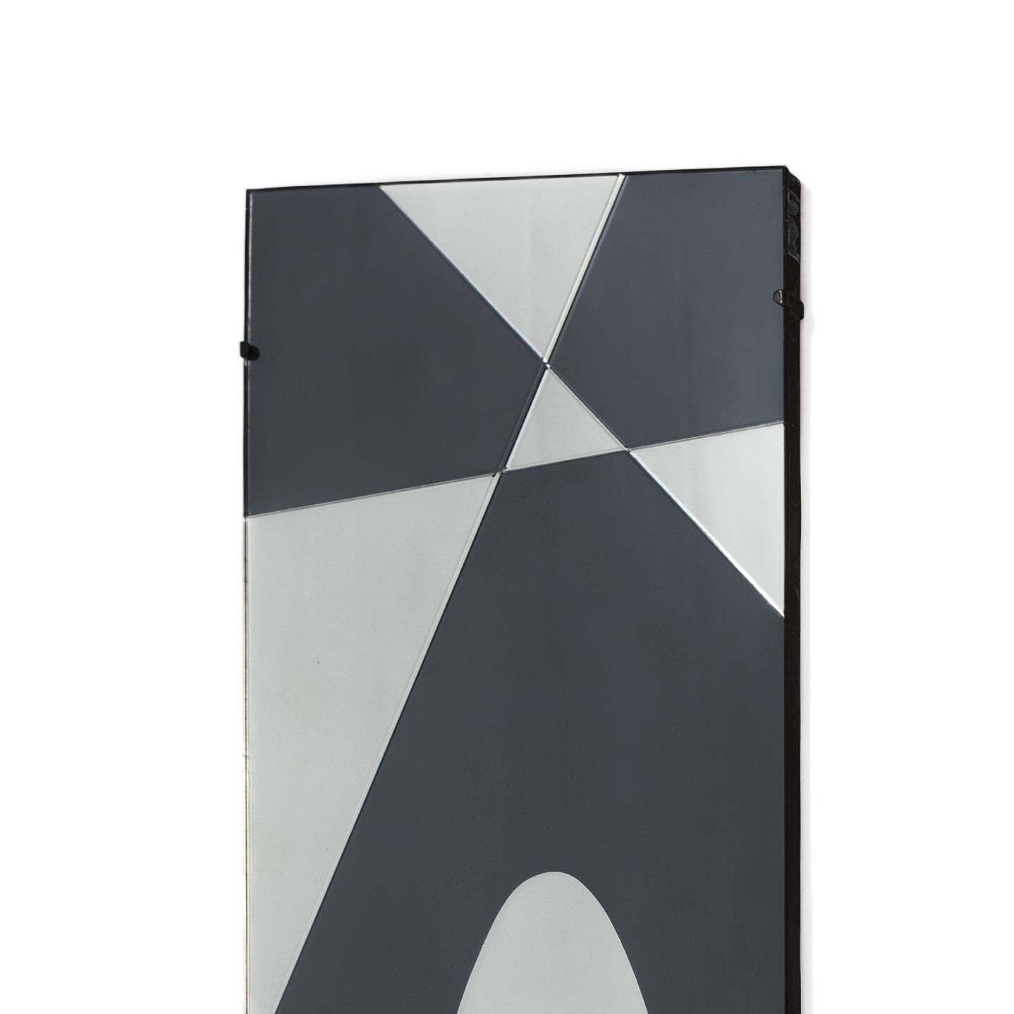 French Mid Century Graphic Mirror In Anthracite Silver By Jacques Hitier, 1960s photo for sale