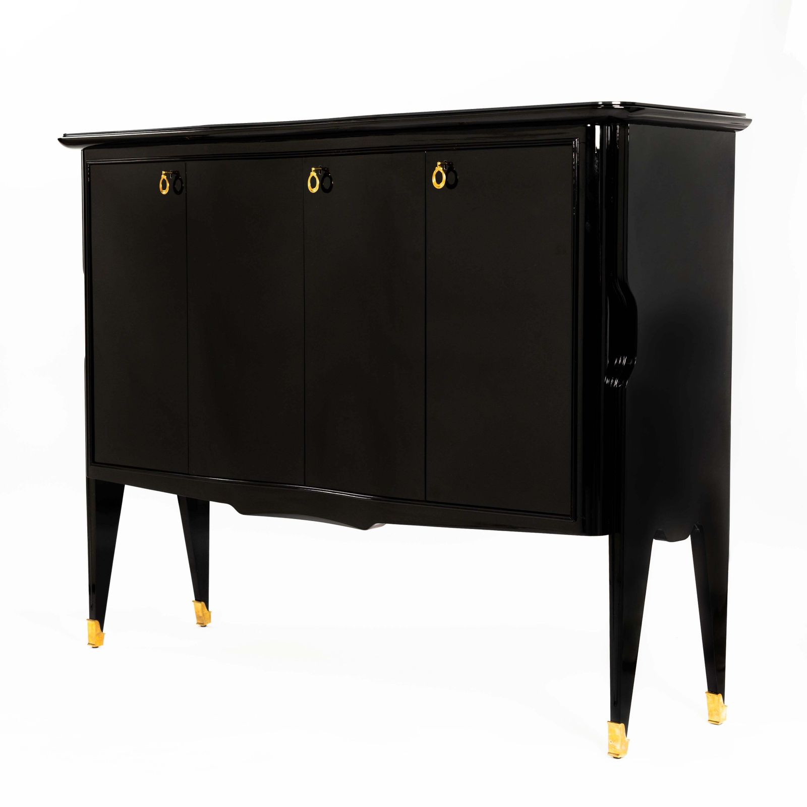 Mid Century Italian Credenza Black Lacquer Brass Details By Vittorio Dassi 1950s photo furniture