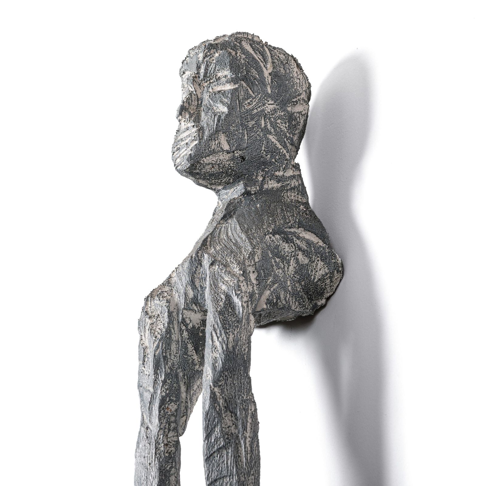 Tall Abstract Wooden Wall Mounted Grey Blue Sculpture By Christofer Kochs 2014 photo vinterior