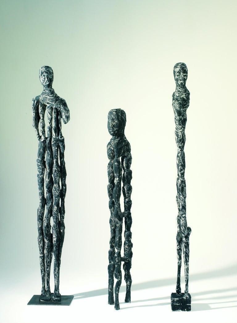 Tall Abstract Wooden Wall Mounted Grey Blue Sculpture By Christofer Kochs 2014 photo vintage