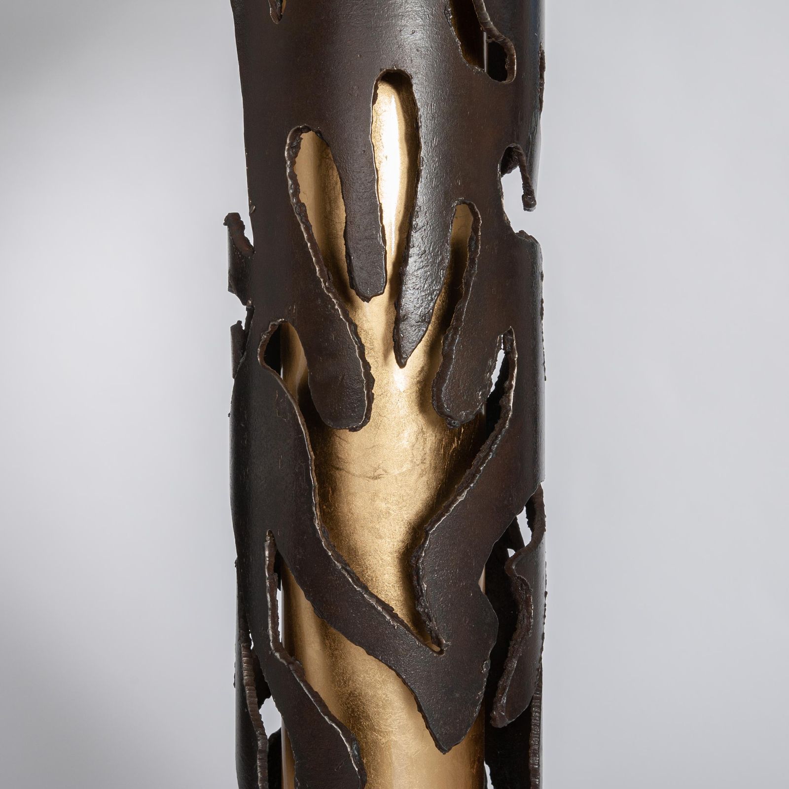 Italian Mid Century Iron Floor Lamp In Gold Brown Off White Silk Shade 1980s photo 3611.0