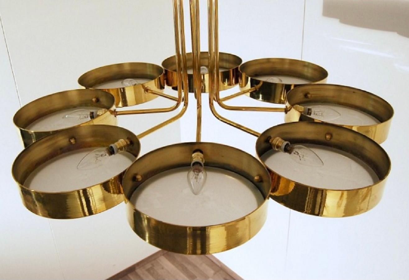 Mid Century Italian Brass, Opal Glass Chandelier 8 Lits From The 1970s photo 5588.0