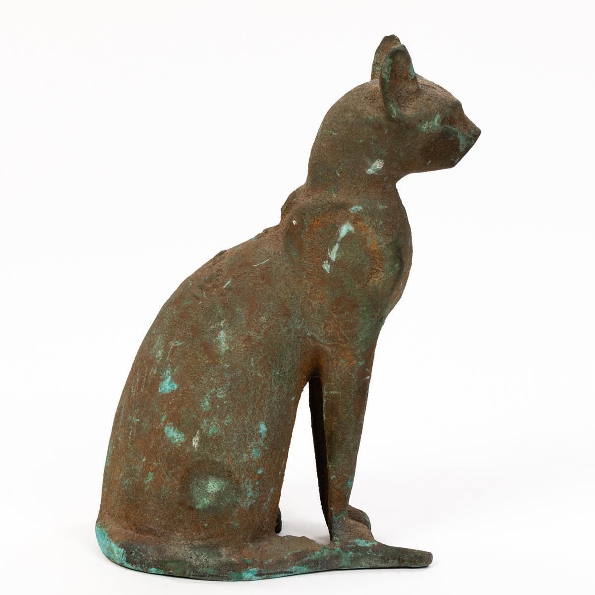 Mid Century Greek Green Bastet Cat God Table Lamp Cast Iron Patinated 1940s photo vintage