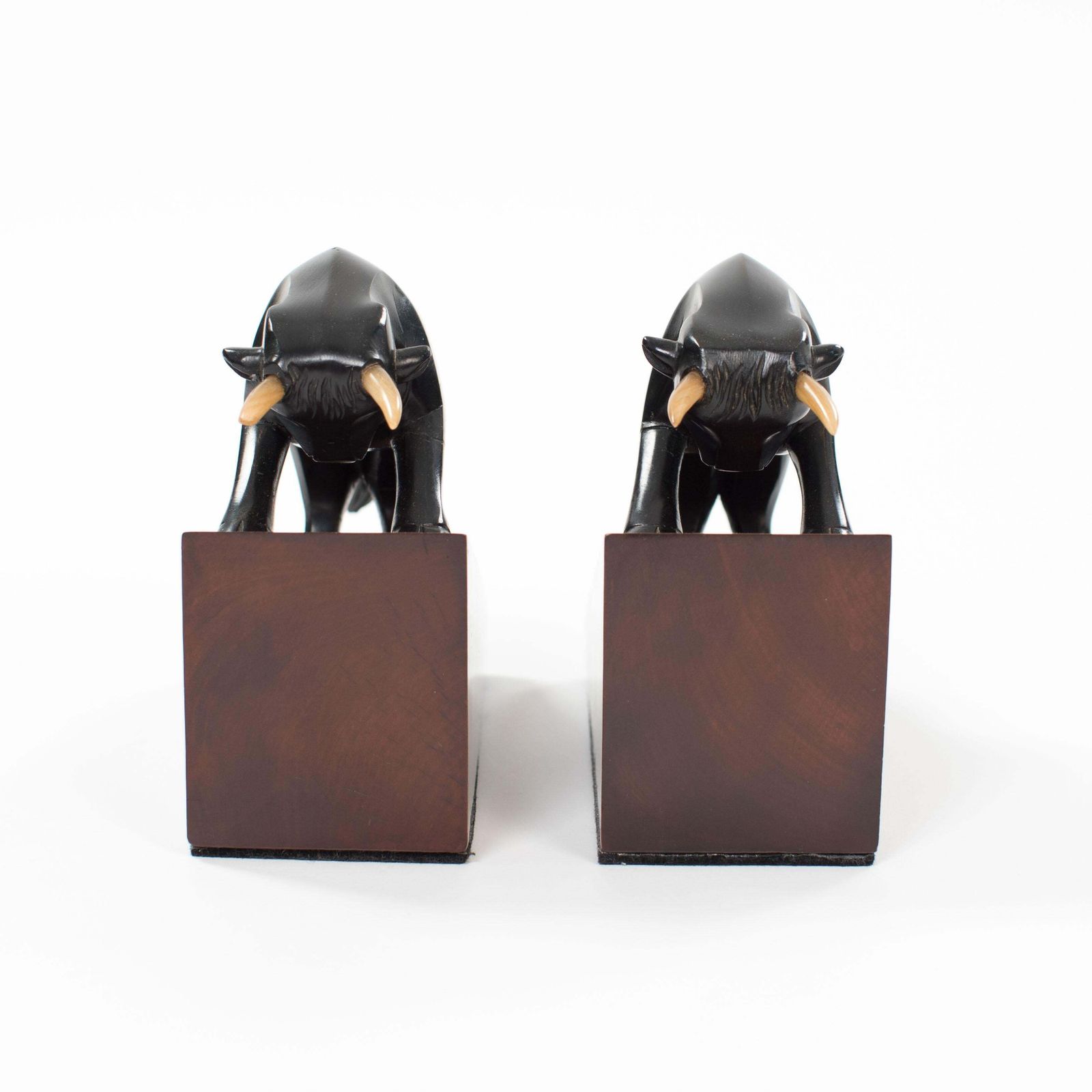 Pair Of French Cubistic Art Déco Bookends In Ebony Horn, Signed By Hand 1920s photo furniture