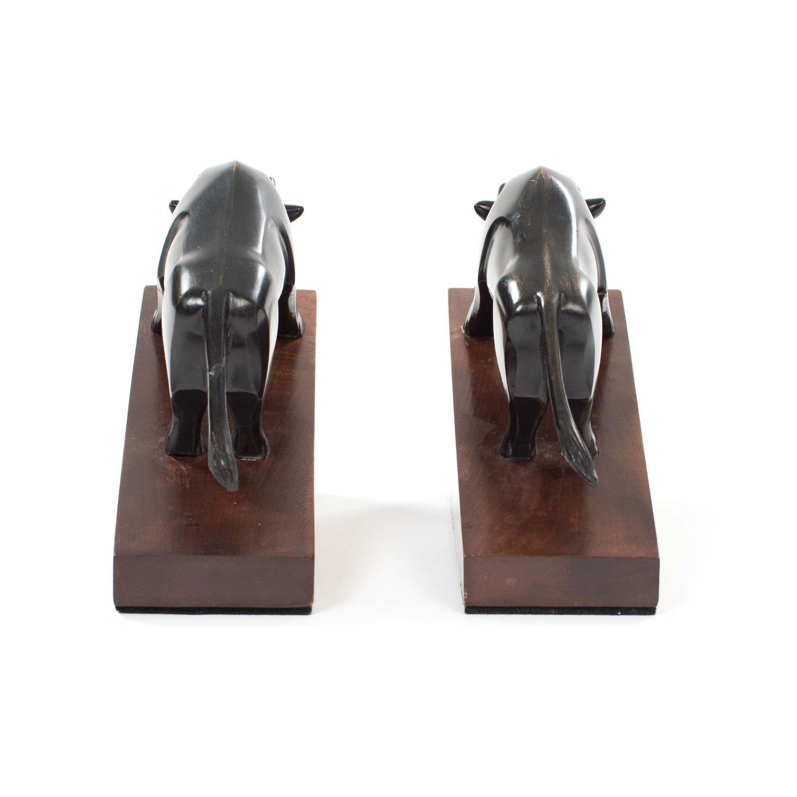 Pair Of French Cubistic Art Déco Bookends In Ebony Horn, Signed By Hand 1920s photo vinterior