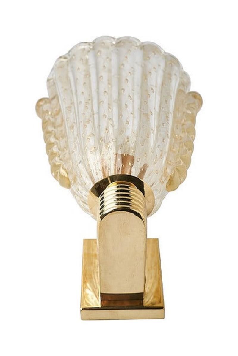 Pair Of Modern Gold Colored Murano Glass Wall Lamps On Brass Base, Italy 1980s photo for sale