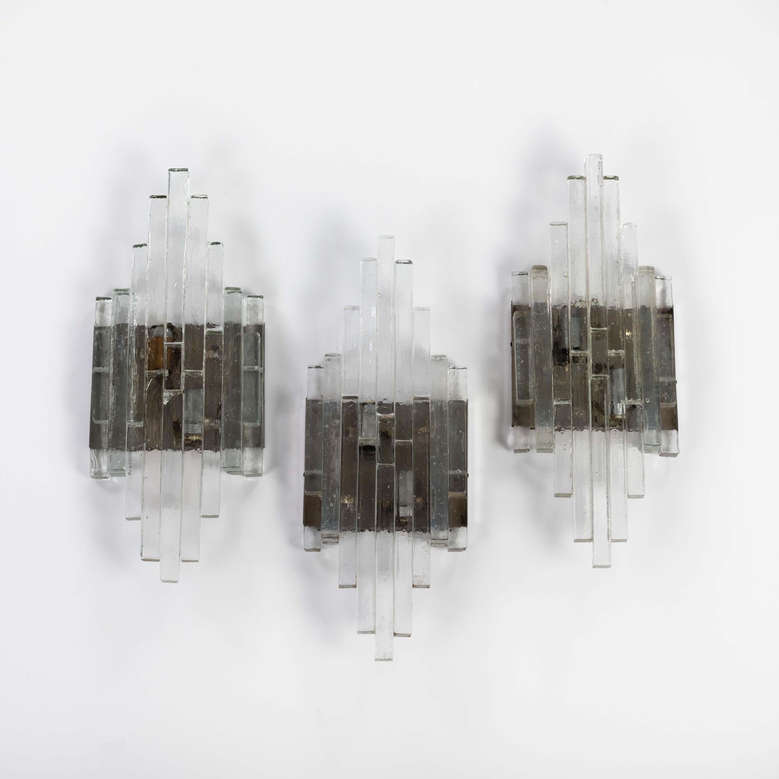 photo vinterior Set Of 3 Clear Murano Glass Wall Sconces By Albano Poli Italy For Poliarte 1960s