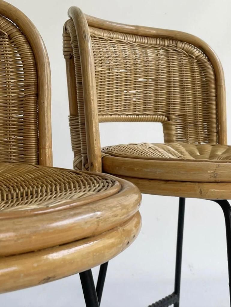 Pair Of Mid Century Franco Albini Style Bamboo, Rattan And Iron Chairs photo buy