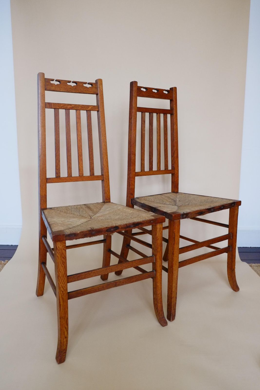 Pair Of Glagow School Arts & Crafts Oak Bedroom Side Chairs By E A Taylor photo furniture