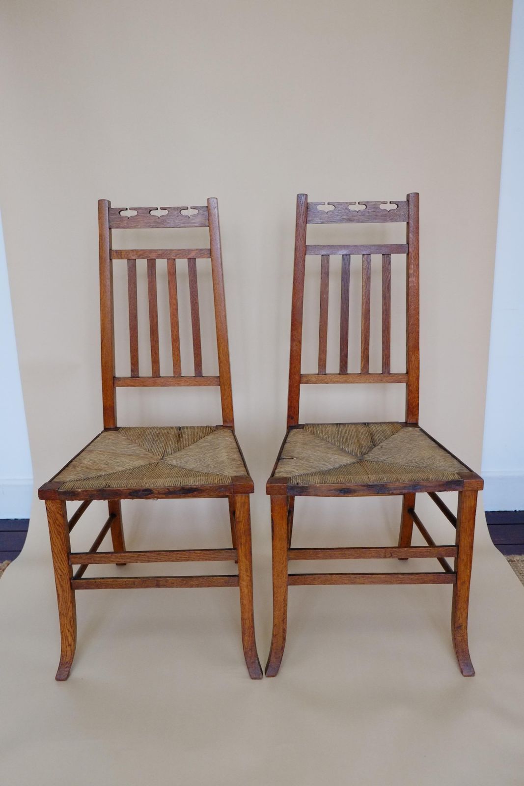 Pair Of Glagow School Arts & Crafts Oak Bedroom Side Chairs By E A Taylor photo vintage