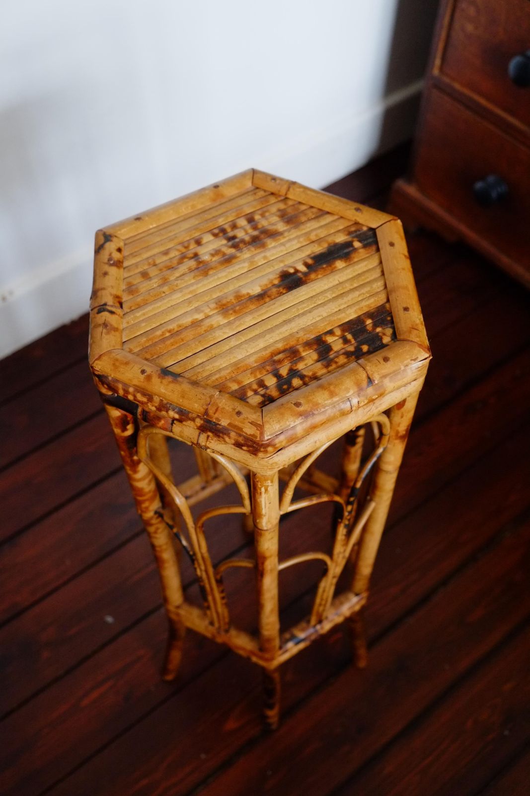 English Victorian Hexagonal Tortoiseshell Bamboo Plant Stand   Side Table photo 224.0
