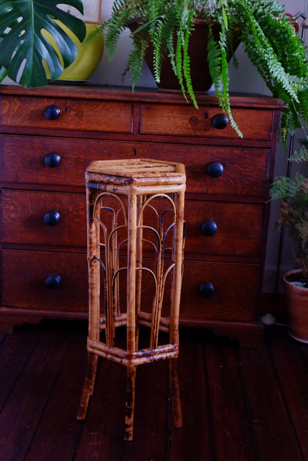 English Victorian Hexagonal Tortoiseshell Bamboo Plant Stand   Side Table photo vinterior
