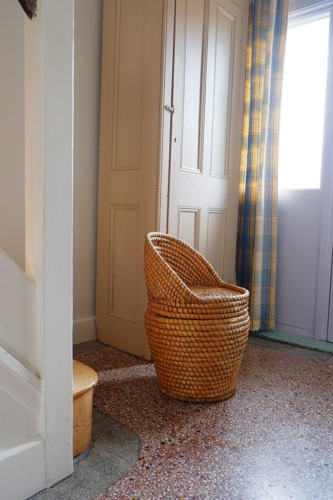 Bohemian Rattan Bedroom Chair   Reeded Hand Woven Straw Basket Chair photo for sale
