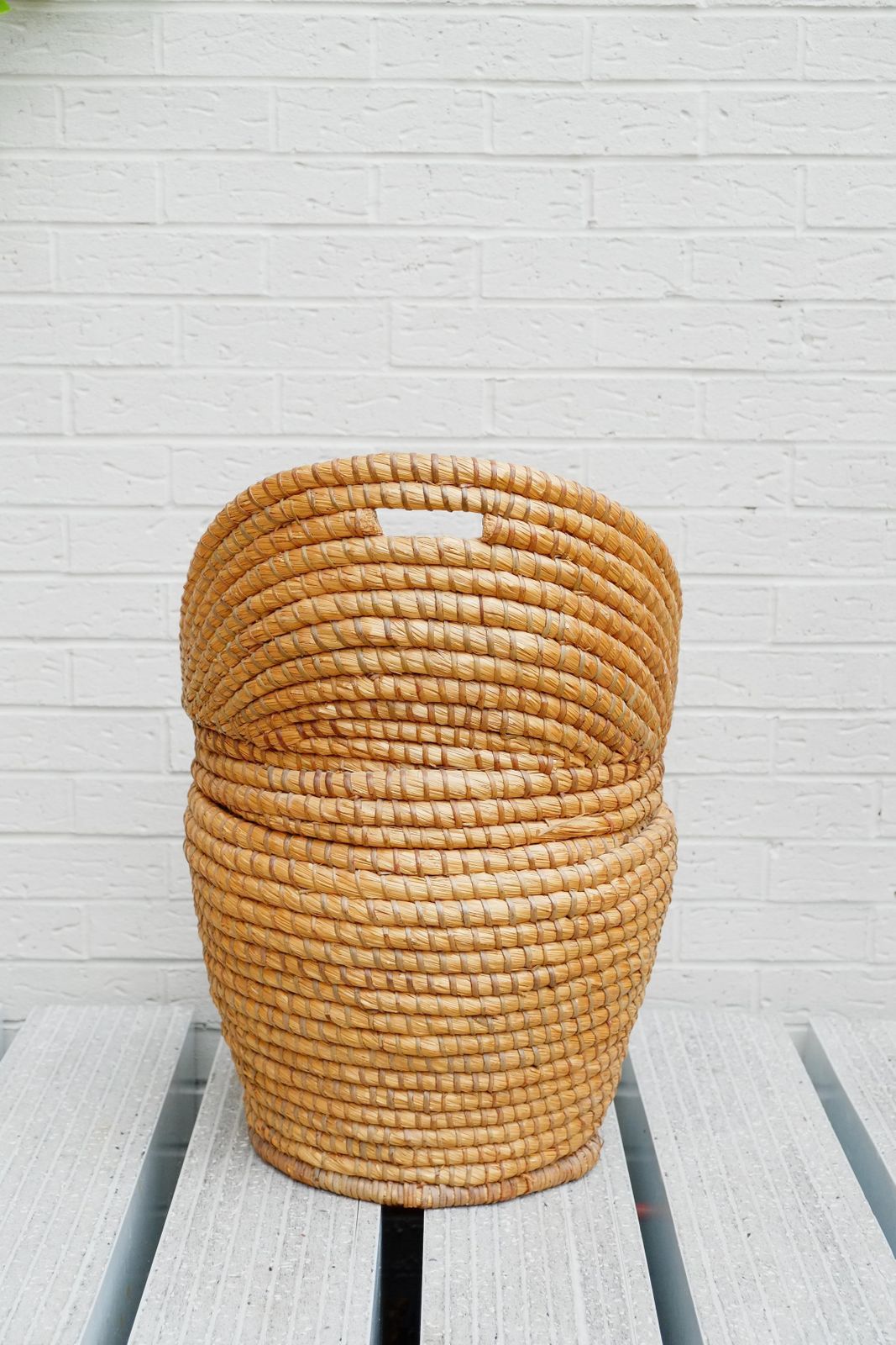 Bohemian Rattan Bedroom Chair   Reeded Hand Woven Straw Basket Chair photo vintage