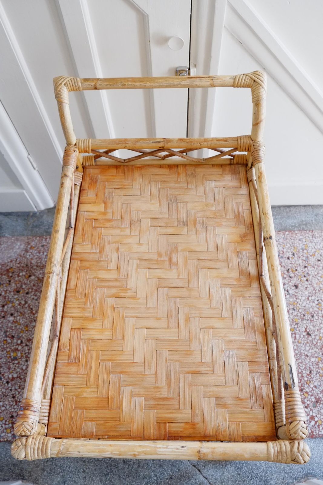 photo buy Boho Large Bamboo Rectangular Serving Trolley Drinks Bar Cart