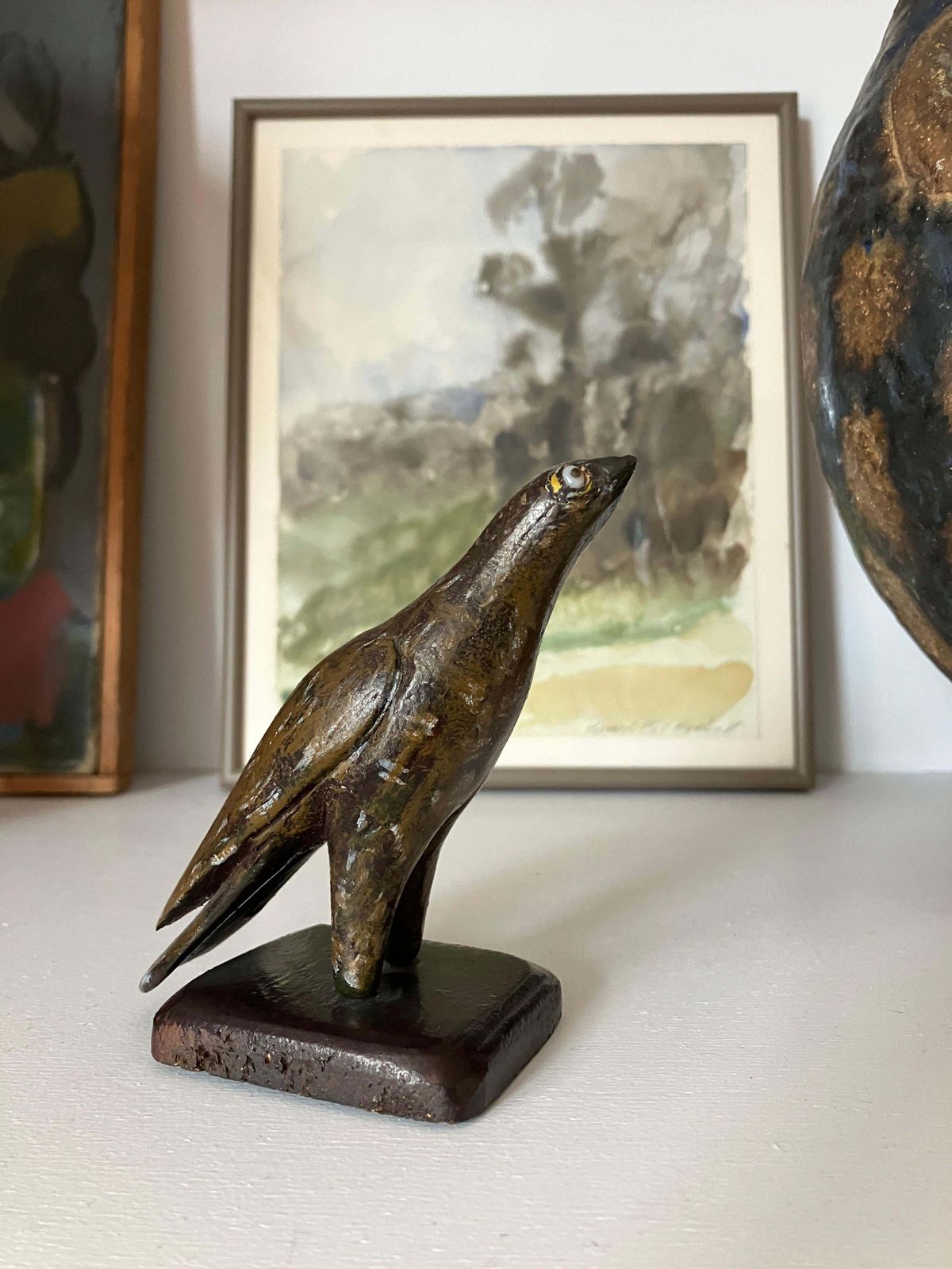 Petite Vintage Carved Wooden Eagle Bird Of Prey Figure Sculpture photo furniture