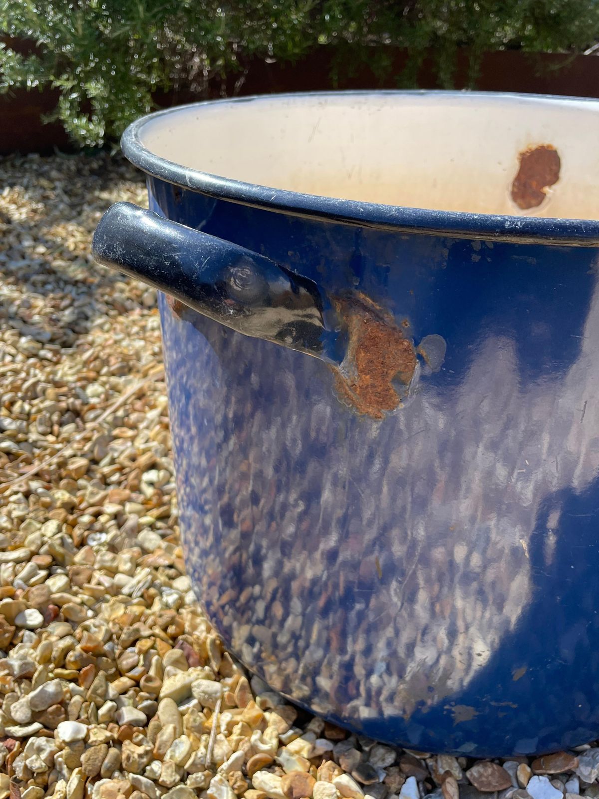 Extra Large Vintage Industrial Royal Blue Enamelled Metal Planter photo vinterior